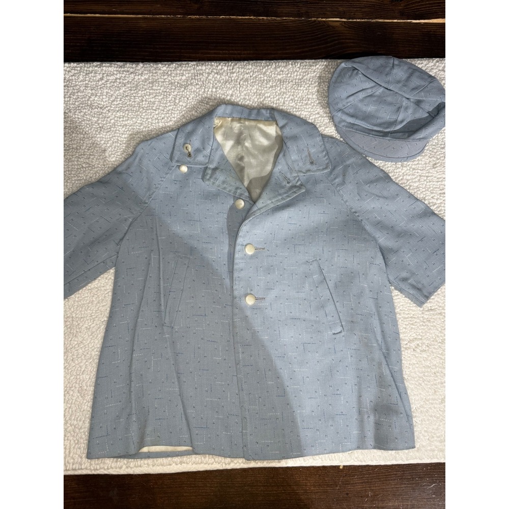 VTG Kids Light Blue Atomic Fleck Rockabilly Jacket and Newsboy Cap Set 1950s